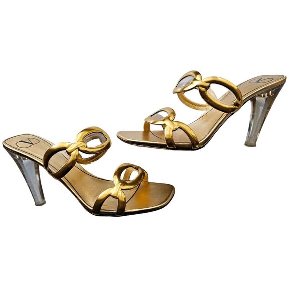 Valentino Garavani Chain 1967 Mule Size 38.5 US 8.5 Metallic Gold Leather - Picture 1 of 10